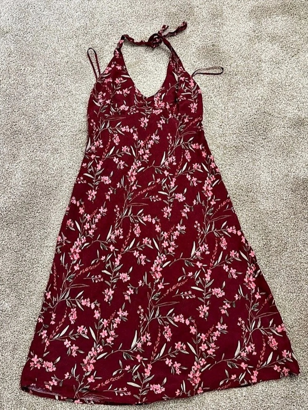American Eagle Outfitters Floral Halter Mini Dress in Burgundy & Pink Size 4